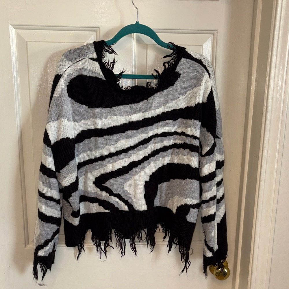 Chic Zebra Pattern V-Neck Sweater - image 6